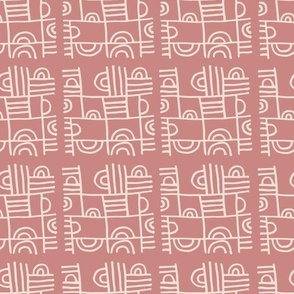 BLUSH PINK BLOCK PRINT DOODLE GRID