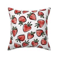 juicy strawberry - delicious watercolor fruit - sweet strawberries fabric and wallpaper