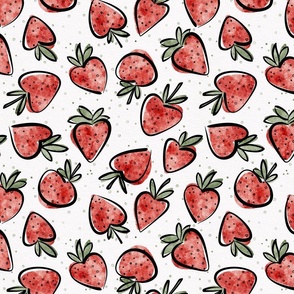 juicy strawberry - delicious watercolor fruit - sweet strawberries fabric and wallpaper