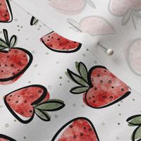 juicy strawberry small - delicious watercolor fruit - sweet strawberries fabric and wallpaper