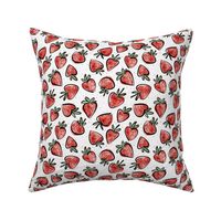 juicy strawberry small - delicious watercolor fruit - sweet strawberries fabric and wallpaper