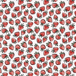 juicy strawberry small - delicious watercolor fruit - sweet strawberries fabric and wallpaper