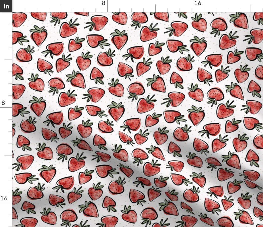 juicy strawberry small - delicious watercolor fruit - sweet strawberries fabric and wallpaper