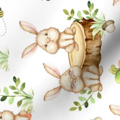 Woodland Animals Bunny Rabbit Ladybug Bee Baby Nursery Rotated