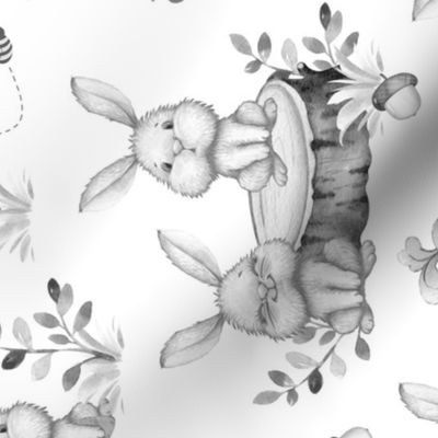 Woodland Animals Bunny Rabbit Ladybug Bee Baby Nursery Gray Rotated 