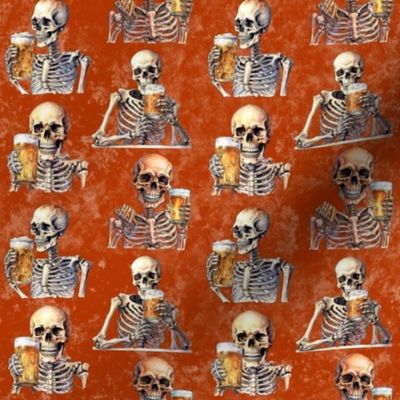 Small Beer Drinking Skeletons Burnt Orange