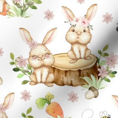 Floral Woodland Animals Bunny Rabbit Ladybug Bee Baby Girl Nursery 