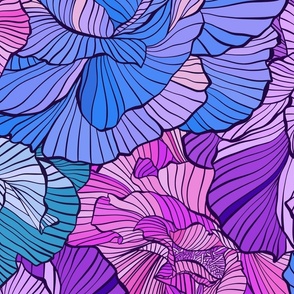 Old Line Art Flowers - Bright Pink Purple