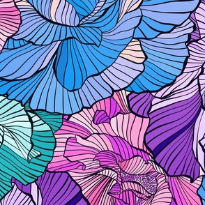 Old Line Art Flowers - Light Pink Purple