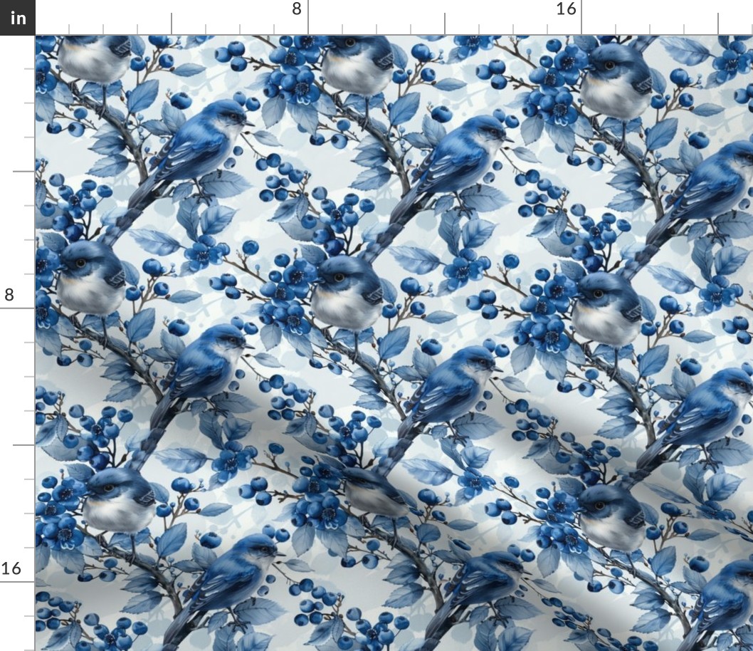 Toile Blue Bird Themed Design Pattern Nature Wallpaper Fabric