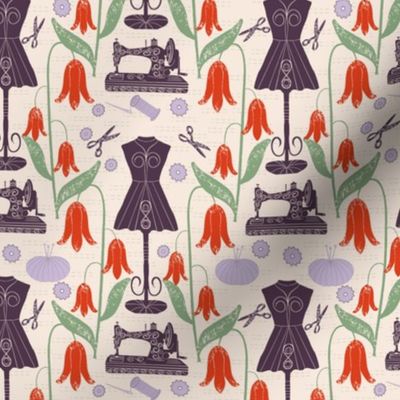 Vintage Craft Elegance: Modern Linocut Sewing Design, Small 