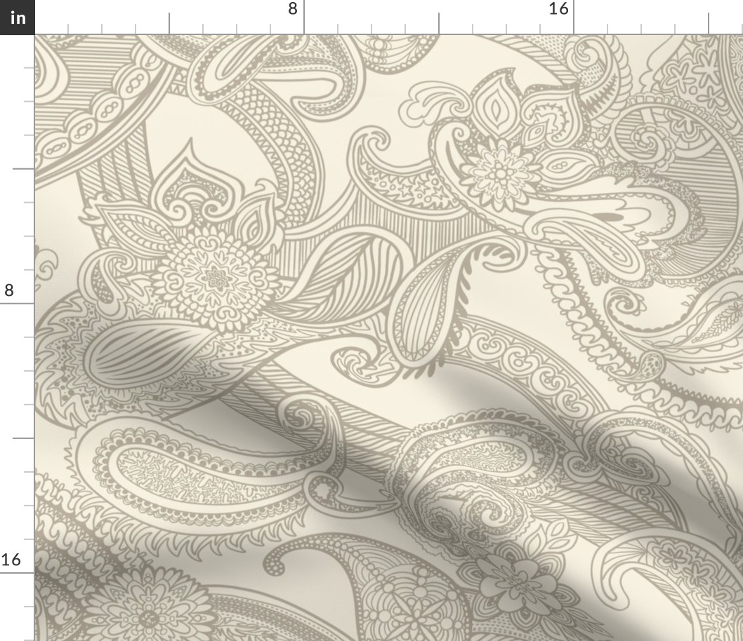 Taupe and Ivory monotone paisley