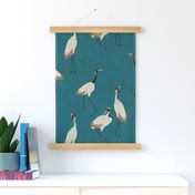 Vibrant Chinoiserie Cranes - Teal Blue