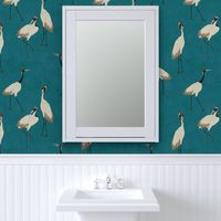 Vibrant Chinoiserie Cranes - Teal Blue