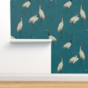 Vibrant Chinoiserie Cranes - Teal Blue