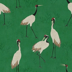 Vibrant Chinoiserie Cranes - Fresh Green
