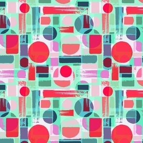 Abstract geometry. Green, red, pink, blue