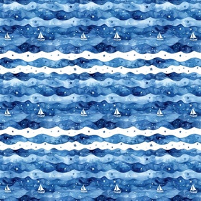 Sailing Nautical Blue and White Sailboat Waves Themed Design Pattern