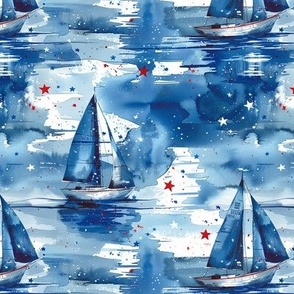 Blue Nautical Sailboat Pattern Design Wallpaper Fabric Sea Theme