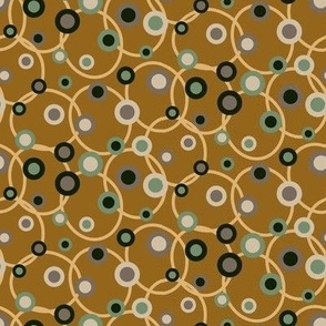 C008 – Small scale khaki mustard, sage green, cream and grey retro vintage geometric maximalist spots and circles – for kids apparel, children’s duvet covers and curtains, patchwork, quilting, pillows, tablecloths and funky apparel