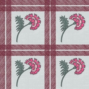 Marigold Check - Eucalyptus Flower Pink, Eucalyptus Green and Rich Burgundy on Gray  (TBS116)