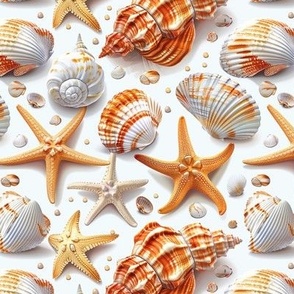 Seashells and Starfish Beach Theme Pattern Design Wallpaper Fabric