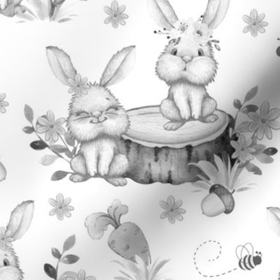 Floral Woodland Animals Bunny Rabbit Ladybug Bee Baby Girl Nursery Gray