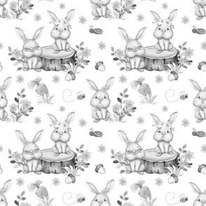 Floral Woodland Animals Bunny Rabbit Ladybug Bee Baby Girl Nursery Gray