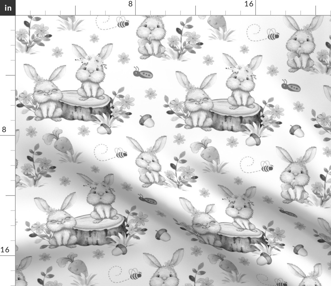 Floral Woodland Animals Bunny Rabbit Ladybug Bee Baby Girl Nursery Gray