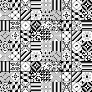 Geometric Floral Black and White Wall Tiles