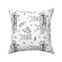 Floral Woodland Animals Bunny Rabbit Ladybug Bee Baby Girl Nursery Gray Rotated 