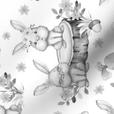 Floral Woodland Animals Bunny Rabbit Ladybug Bee Baby Girl Nursery Gray Rotated 