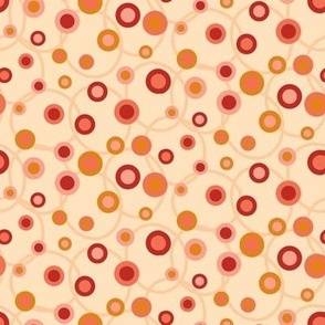 C008 – Small scale warm cream, orange, red and peach retro vintage geometric maximalist spots and circles – for kids apparel, children’s duvet covers and curtains, patchwork, quilting, pillows, tablecloths and funky apparel