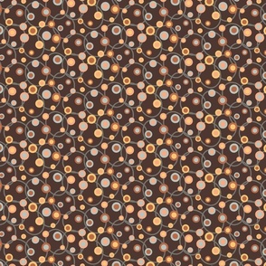 C008 – Small scale warm neutral mustards, chocolate browns and grey retro vintage geometric maximalist spots and circles – for kids apparel, children’s duvet covers and curtains,patchwork, quilting, pillows, tablecloths and funky apparel