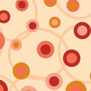 C008 - Large scale warm cream, orange, red and peach retro vintage geometric maximalist spots and circles – for wallpaper, duvet covers, curtains, pillows, tablecloths and funky apparel