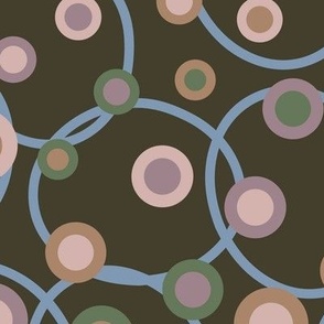 C008 - Large scale muted muddy grey, teal blue and mauve retro vintage geometric maximalist spots and circles – for wallpaper, duvet covers, curtains, pillows, tablecloths and funky apparel