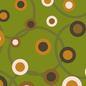 C008 - Large scale bright olive green mustard yellow, brown and off white retro vintage geometric maximalist spots and circles – for wallpaper, duvet covers, curtains, pillows, tablecloths and funky apparel