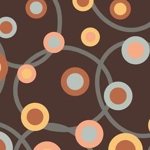 C008 - Large scale warm neutral brown, mustard and grey retro vintage geometric maximalist spots and circles – for wallpaper, duvet covers, curtains, pillows, tablecloths and funky apparel