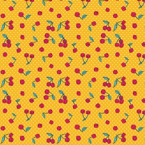Cherry Dice with Polka Dots, Retro Bold Yellow