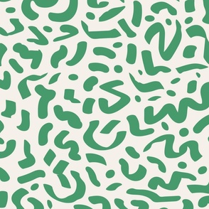 Large - modern colorful crayon squiggle design in emerald green and white