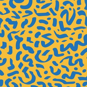 Large - modern colorful crayon squiggle design in royal blue and yellow