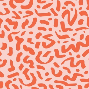 Large - modern colorful crayon squiggle design in pastel pink and red