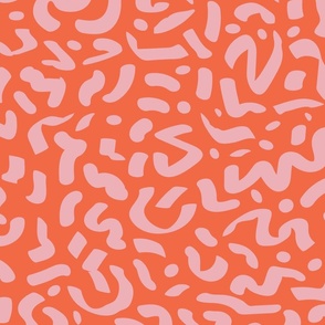 Large - modern colorful crayon squiggle design in red and pink