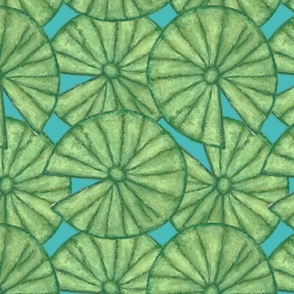 Green Lily Pads on Blue 