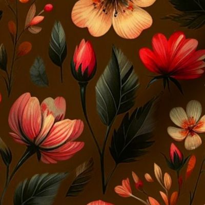 Moody Floral Vintage Look Brown