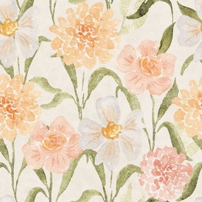 L Rustic floral with peachy watercolor flowers - Large