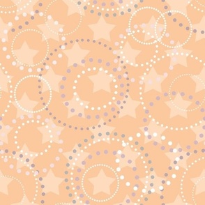  beige and yellow pattern of retro circles with polka dots on a starry background