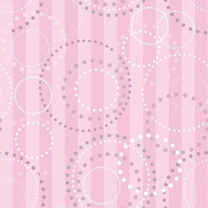 pink fashionable pattern retro circles with polka dots on a striped background sixties