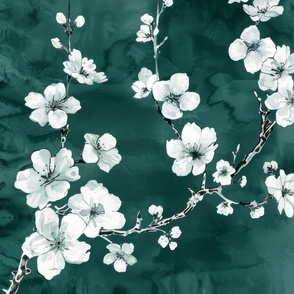 White Blossoms on Emerald Green