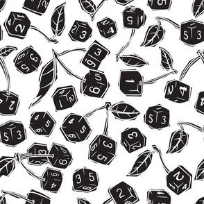Big Cherry Dice with Leaves, Black and White